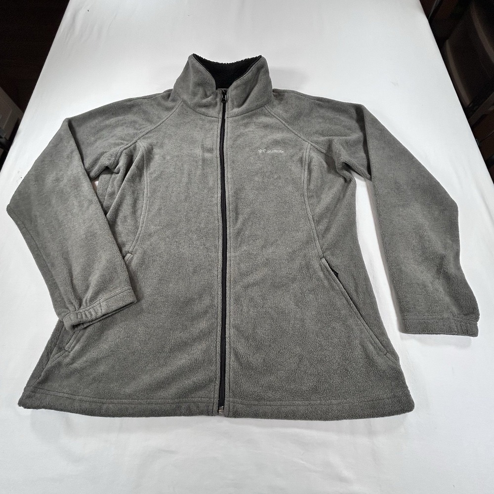 Columbia Womens L Omni Heat Thermal Comfort Gray Fleece Jacket Softshell Outdoor